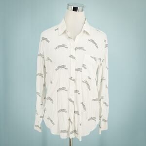 Rails Size Medium M White Black Charli Cheetahs Animal Print Button Linen Top